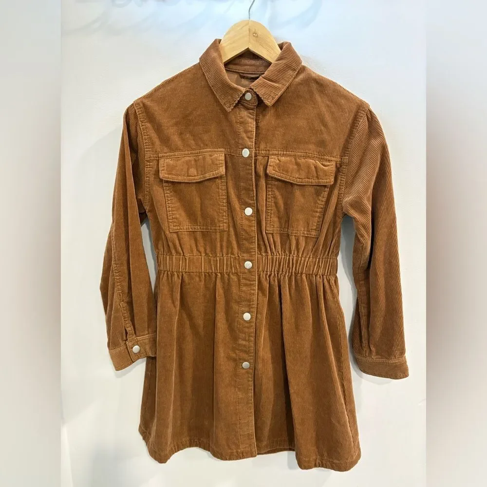 Zara Girls Corduroy Snap Button-Front Dress Jacket in Camel Brown
